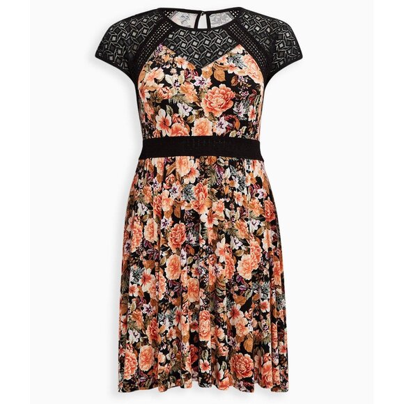 NWT Torrid Womens Size 12 Mini Super Soft Lace Inset Skater Dress NEW - Picture 1 of 9